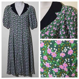 Asos Ditsy Floral Peter Pan Collar Dress Modest Tradwife Rockabilly Puff Sleeve
